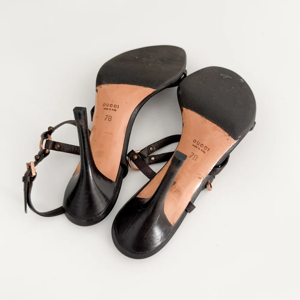 Gucci by Tom Ford Bamboo Leather Sandal Heels (US 7B) — sororité.